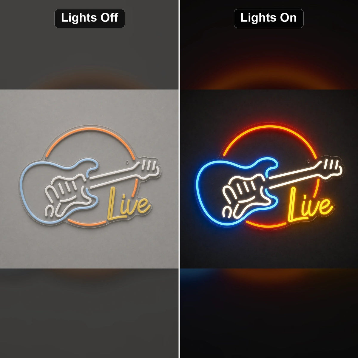 Live Guitar Circle LED Neon Sign Man Cave Neon Sign - Shineneon