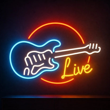 Live Guitar Circle LED Neon Sign Man Cave Neon Sign - Shineneon