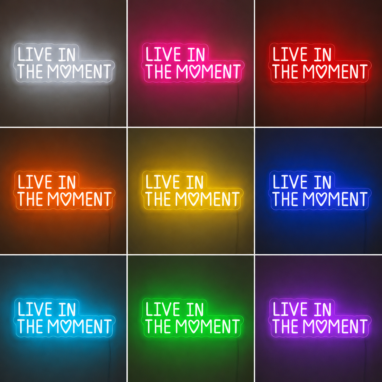 Live In The Moment LED Neon Sign Trendy Feminine Wall Art Restaurant Wall color grid