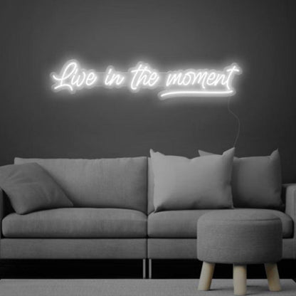 Live in the Moment White Script LED Neon Sign for Modern Home Decor | Shineneon