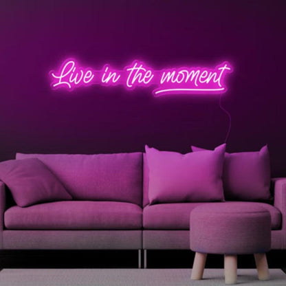 Live in the Moment White Script LED Neon Sign for Modern Home Decor | Shineneon