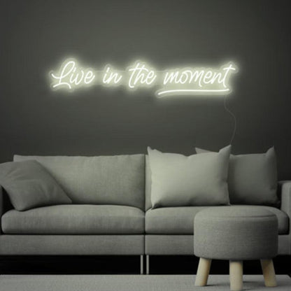 Live in the Moment White Script LED Neon Sign for Modern Home Decor | Shineneon