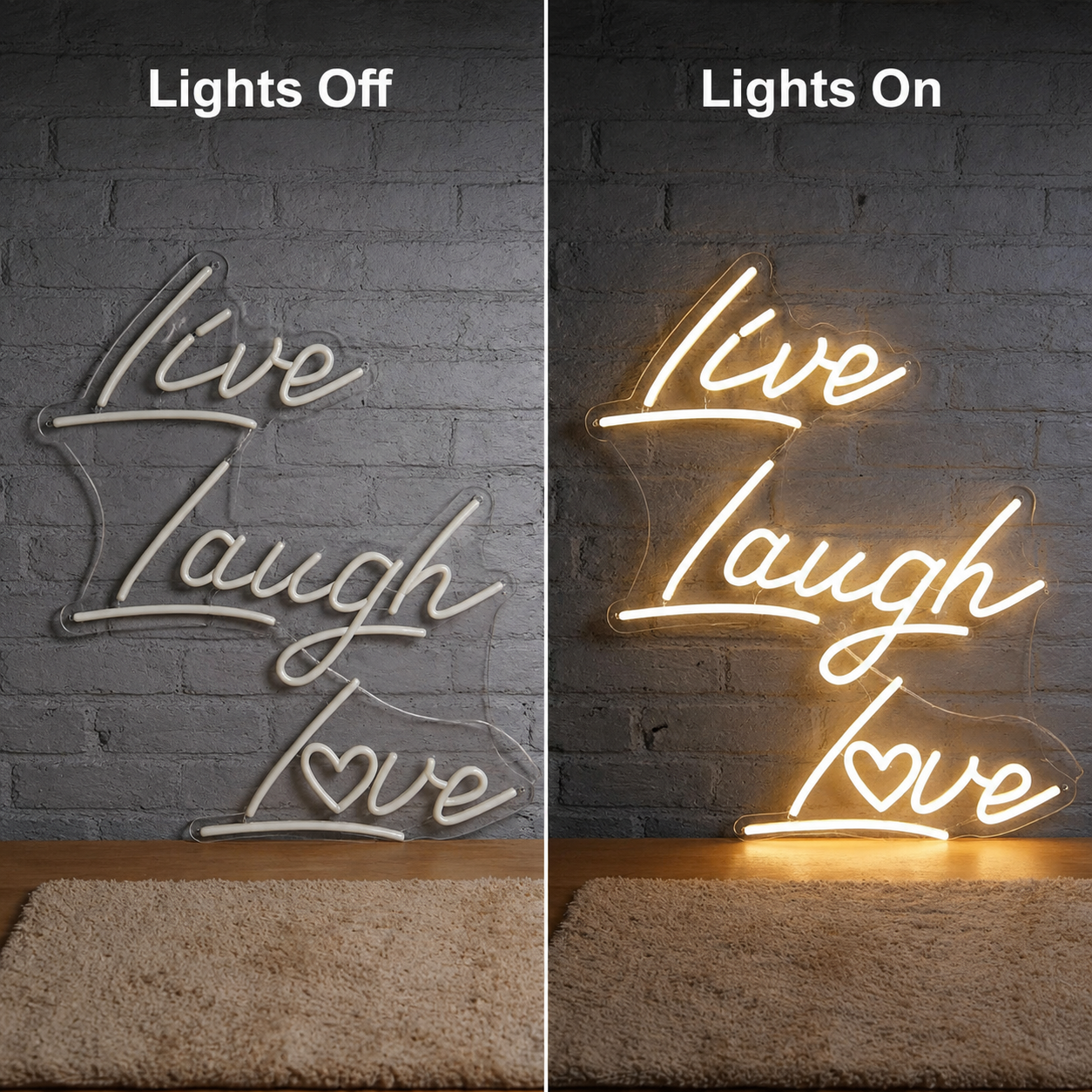 Live Laugh Love Wall Decor LED Neon Sign - 06 Day Night Comparison
