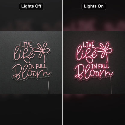 Live Life LED Neon Sign day and night comparison