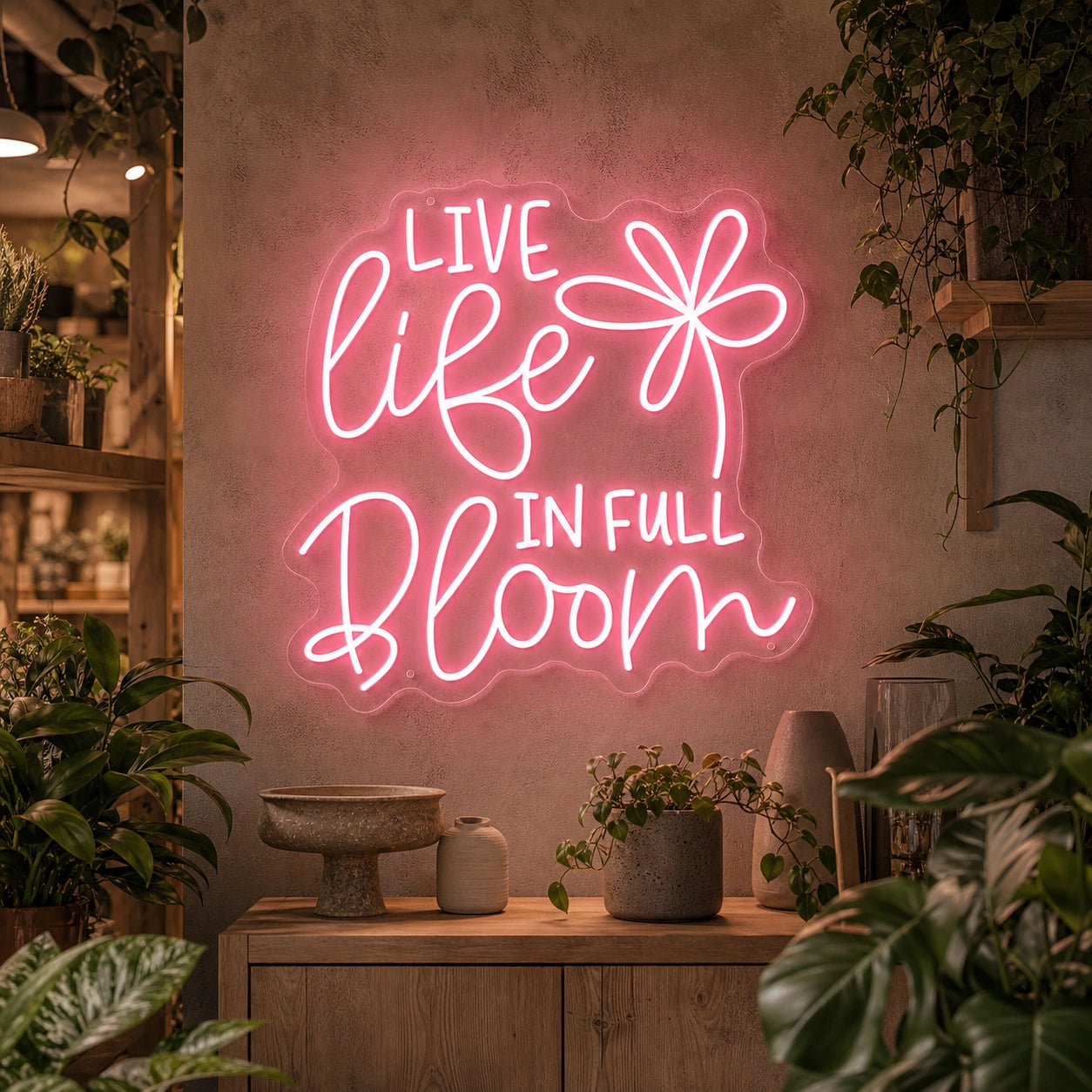 Live Life LED Neon Sign Home Garage Wall Decoration real lifestyle scene