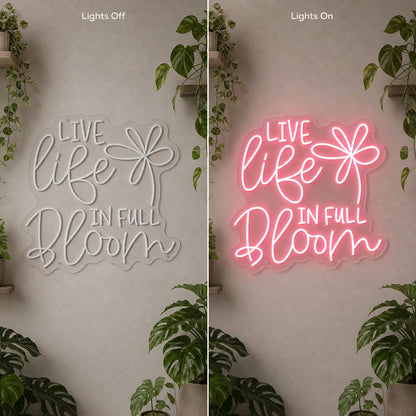 Live Life LED Neon Sign Home Garage Wall Decoration day and night comparison