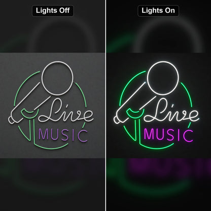 Live Music Business Wall Art LED Neon Sign day and night comparison
