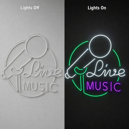 Live Music Business Wall Art LED Neon Sign Garage Neon Sign day and night comparison
