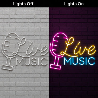 Live Music Business Wall Decor LED Neon Sign Garage Neon Sign day and night comparison