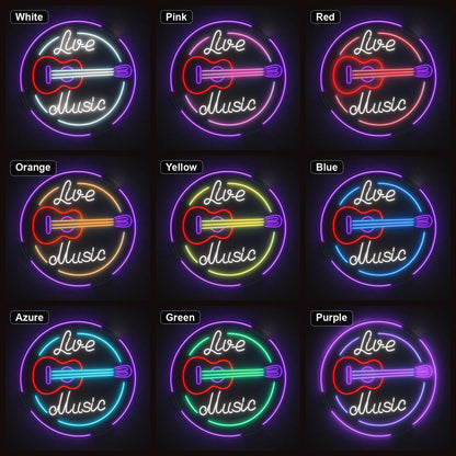 Live Music Guitar Circle LED Neon Sign color grid