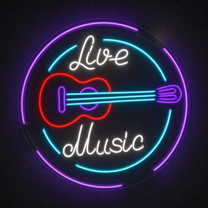 Live Music Guitar Circle LED Neon Sign - Shineneon