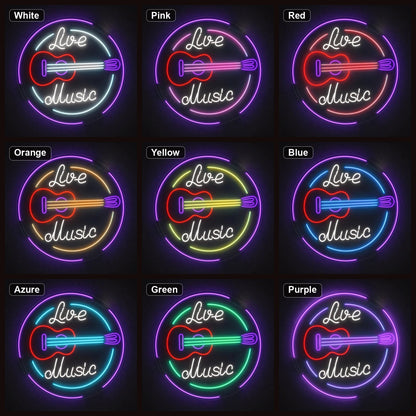 Live Music Guitar Circle LED Neon Sign - Shineneon