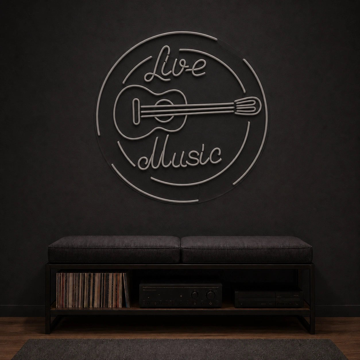 Live Music Guitar Circle LED Neon Sign Garage Neon Sign - Shineneon