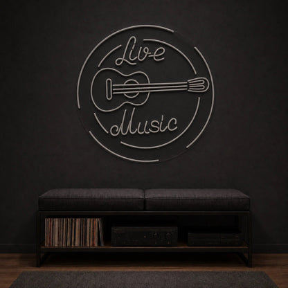 Live Music Guitar Circle LED Neon Sign Garage Neon Sign - Shineneon