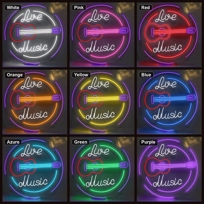 Live Music Guitar Circle LED Neon Sign Garage Neon Sign - Shineneon