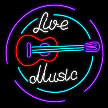 Live Music Guitar Circle LED Neon Sign Home Garage Wall Decoration main product image