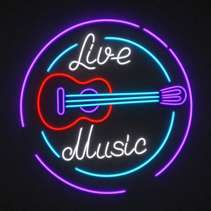 Live Music Guitar Circle LED Neon Sign Man Cave Neon Sign main product image