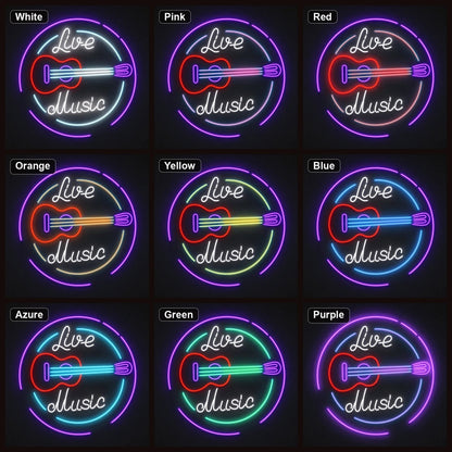 Live Music Guitar Circle LED Neon Sign Man Cave Neon Sign - Shineneon