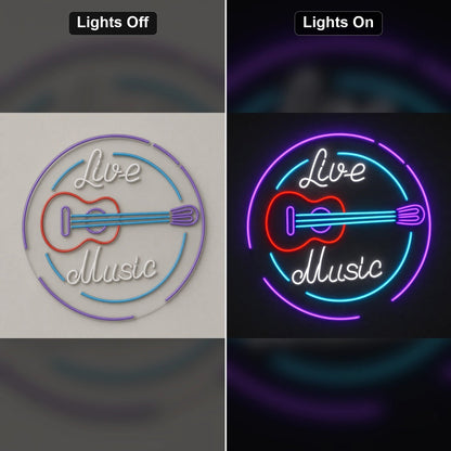 Live Music Guitar Circle LED Neon Sign Man Cave Neon Sign - Shineneon