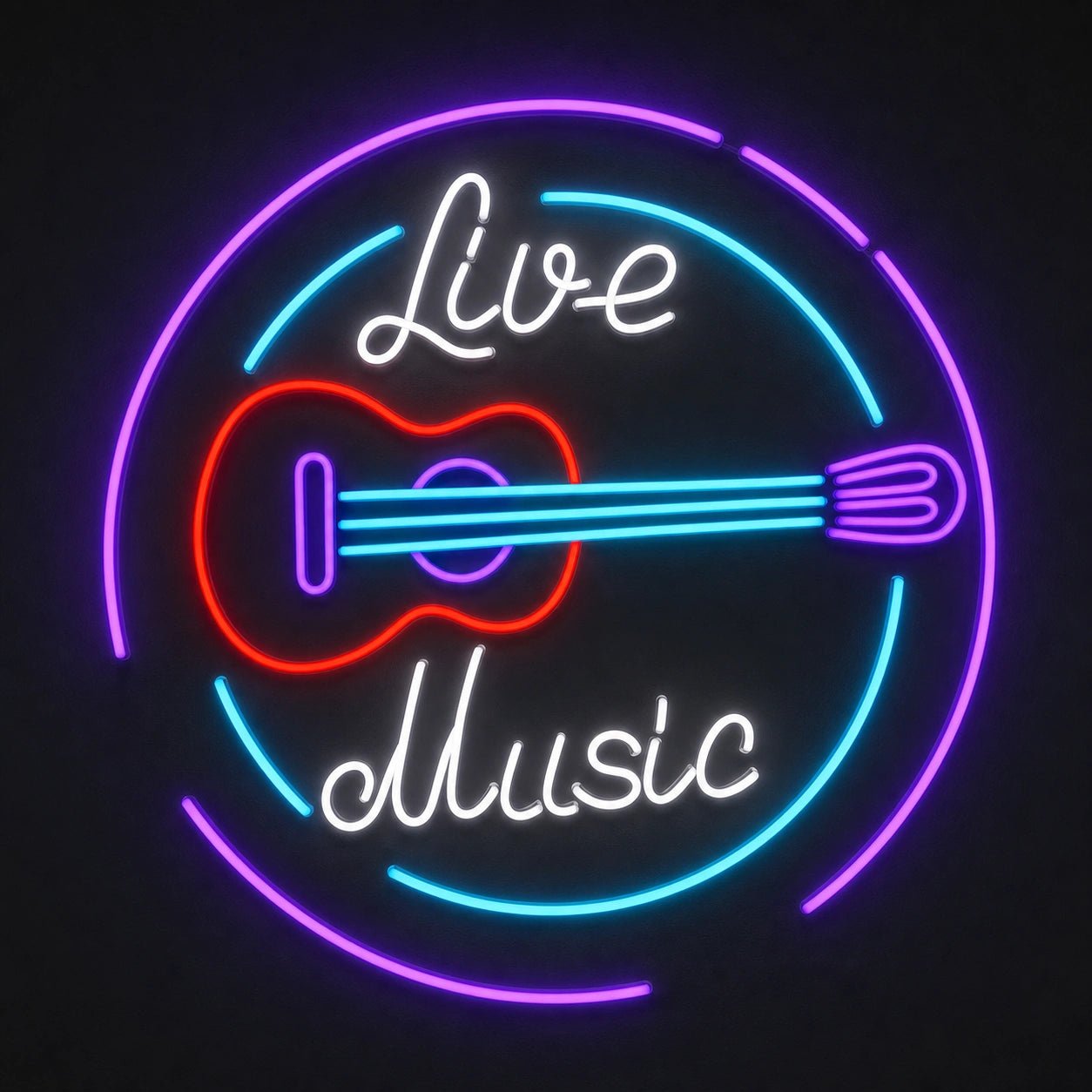 Live Music Guitar Circle LED Neon Sign Man Cave Neon Sign - Shineneon