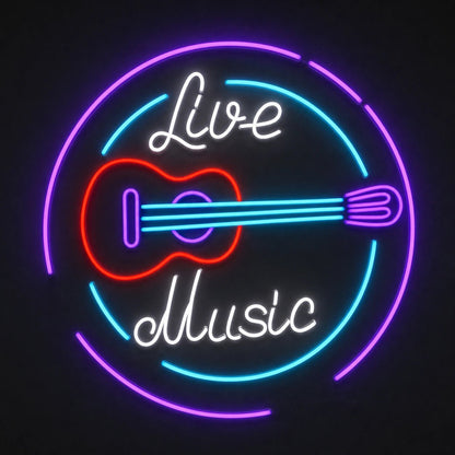 Live Music Guitar Circle LED Neon Sign Man Cave Neon Sign - Shineneon