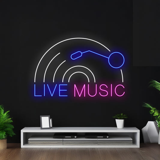 Live Music Led Sign Gramophone Neon Light