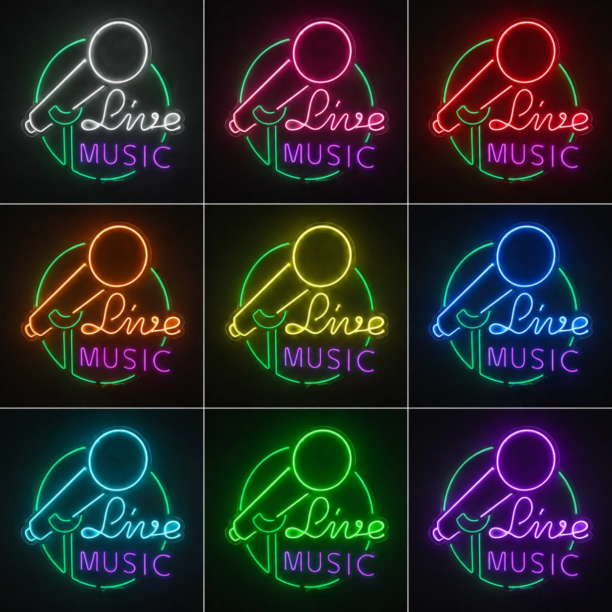 Live Music Microphone Neon Sign LED Neon Sign color grid