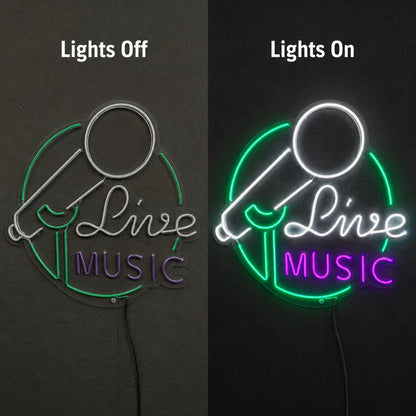 Live Music Microphone Neon Sign LED Neon Sign day and night comparison