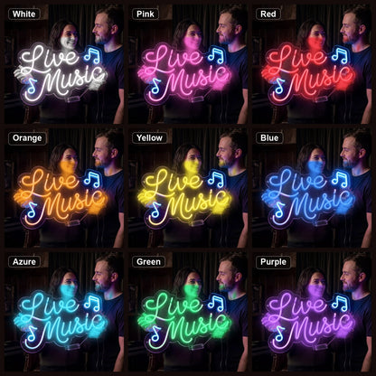 Live Music Notes LED Neon Sign Home Garage Wall Decoration color grid
