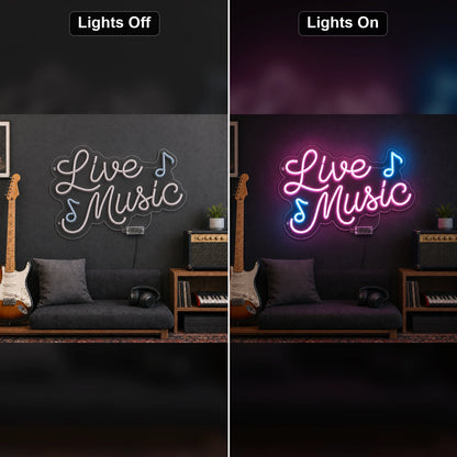 Live Music Notes LED Neon Sign Home Garage Wall Decoration day and night comparison