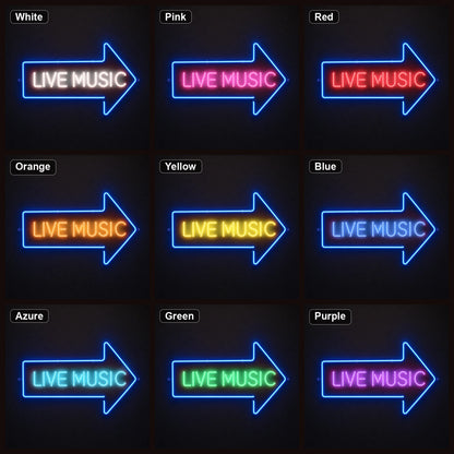 Live Music Right Arrow LED Neon Sign color grid