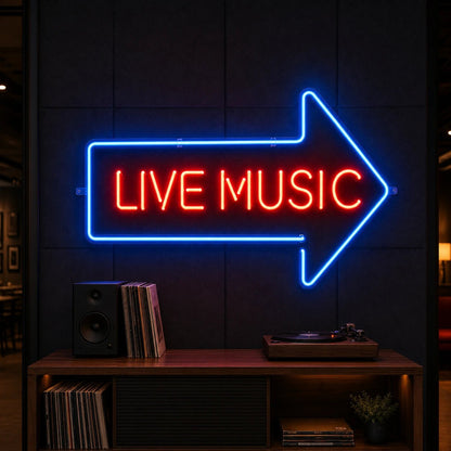 Live Music Right Arrow LED Neon Sign - Shineneon
