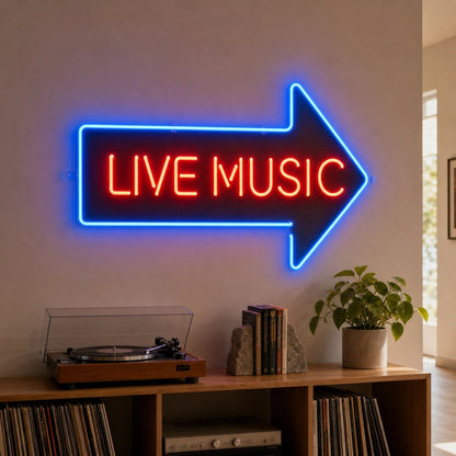 Live Music Right Arrow LED Neon Sign - Shineneon