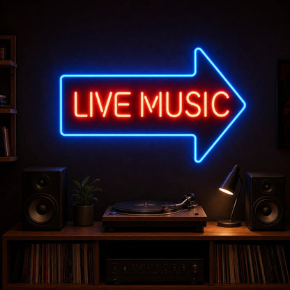 Live Music Right Arrow LED Neon Sign Garage Neon Sign - Shineneon