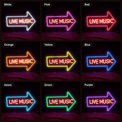 Live Music Right Arrow LED Neon Sign Garage Neon Sign - Shineneon