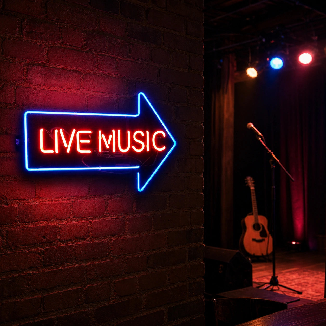 Live Music Right Arrow LED Neon Sign Home Garage Wall Decoration real lifestyle scene