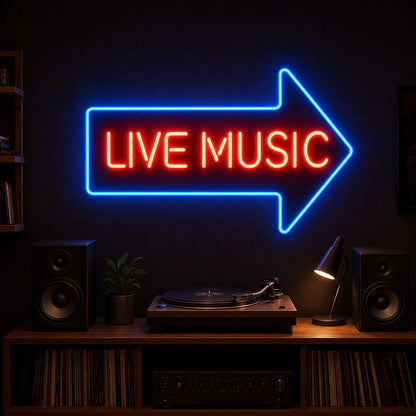 Live Music Right Arrow LED Neon Sign Home Garage Wall Decoration size image