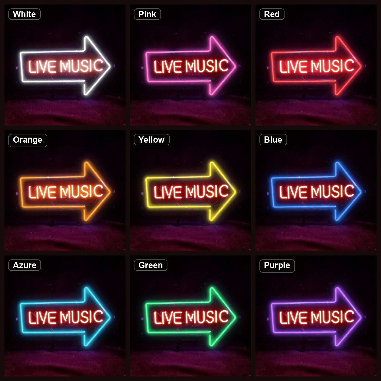 Live Music Right Arrow LED Neon Sign Home Garage Wall Decoration color grid