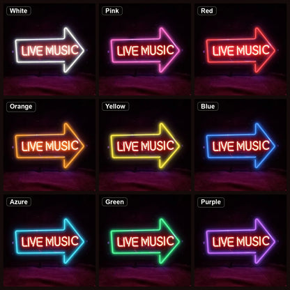 Live Music Right Arrow LED Neon Sign Home Garage Wall Decoration color grid