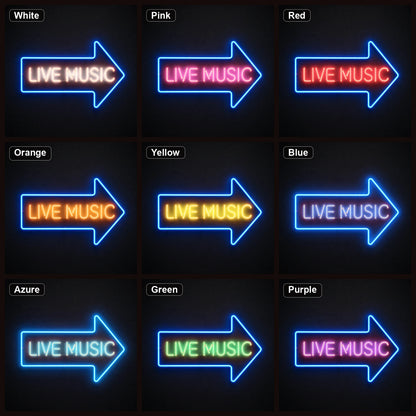 Live Music Right Arrow LED Neon Sign Man Cave Neon Sign color grid