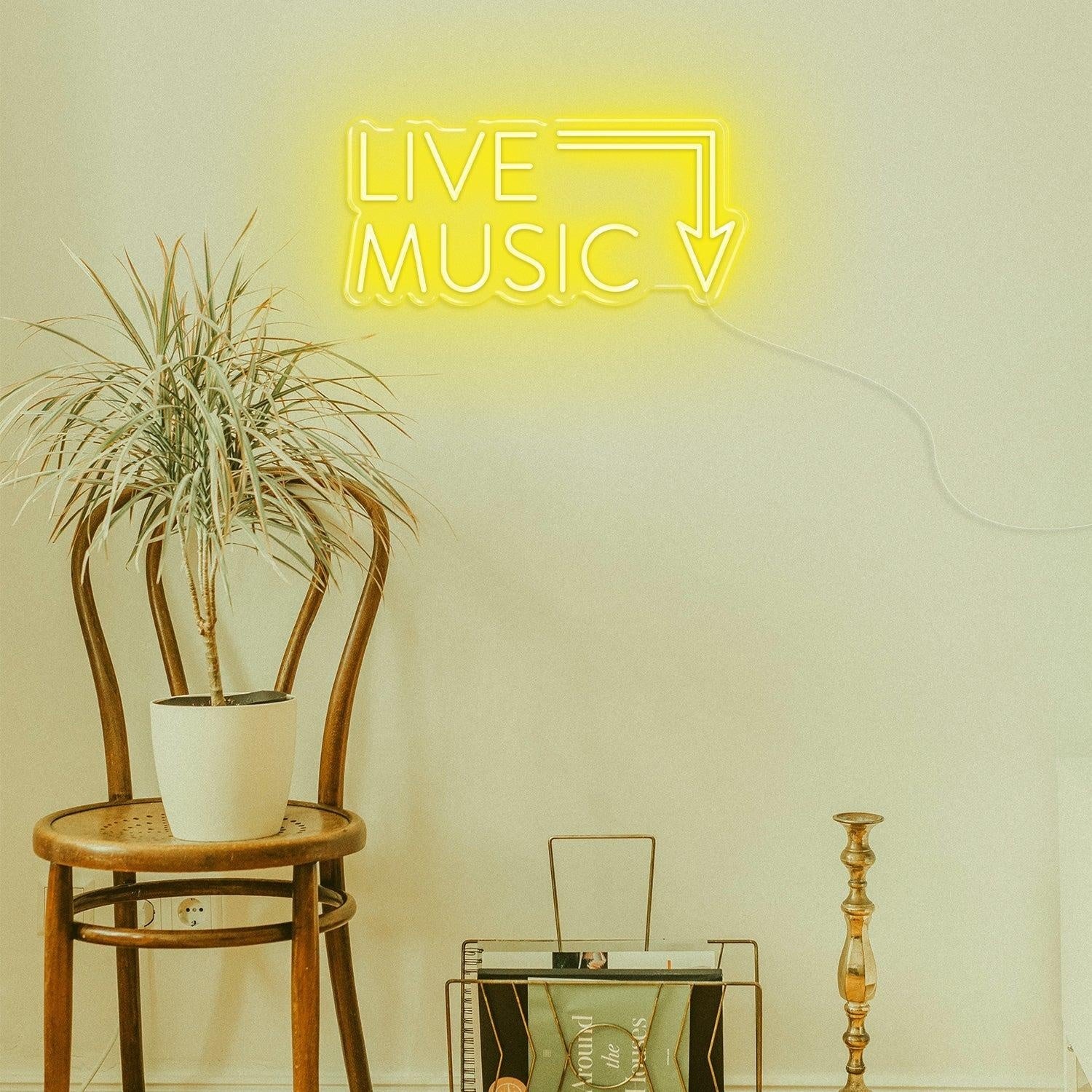 Live Music Warm Yellow Arrow Led Neon Sign For Cafe Music Bar | Shineneon