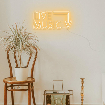 Live Music Warm Yellow Arrow Led Neon Sign For Cafe Music Bar | Shineneon