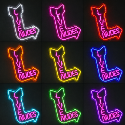 Live Nudges On The Side Of A Building Next To A Potted Plant LED Neon Sign color grid