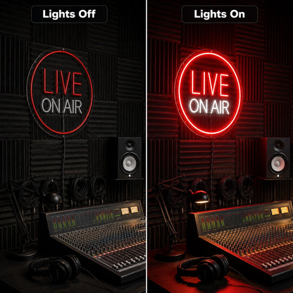 Live On Air LED Neon Sign - 06 Day Night Comparison