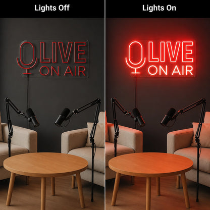 Live On Air Media Neon Sign LED Neon Sign day and night comparison