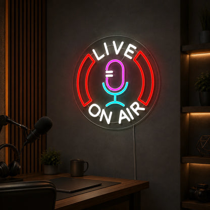 Live On Air Microphone LED Neon Sign color grid
