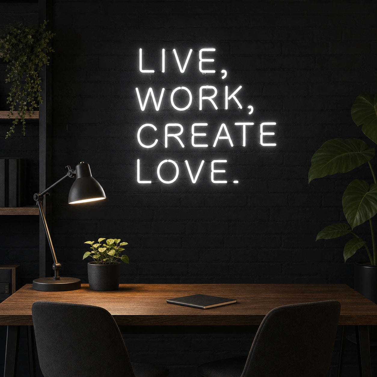 Live Work Create Love LED Neon Sign Man Cave Neon Sign real lifestyle scene