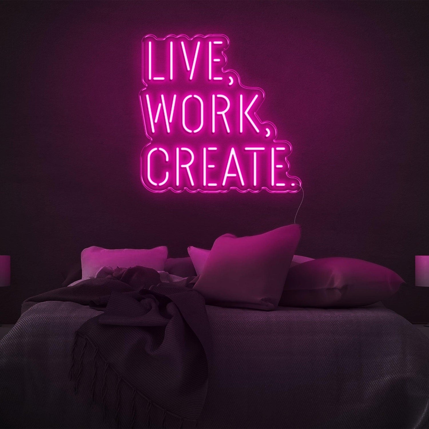 Live Work Create Warm Yellow Led Neon Sign For Bedroom Decor | Shineneon