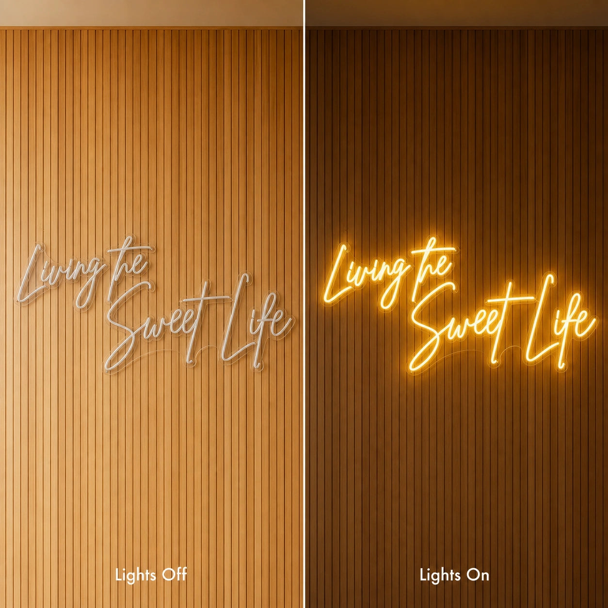 Living The Sweet Life LED Neon Sign Home Garage Wall Decoration day and night comparison