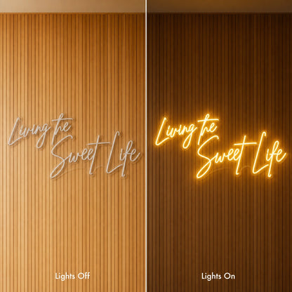 Living The Sweet Life LED Neon Sign Home Garage Wall Decoration day and night comparison